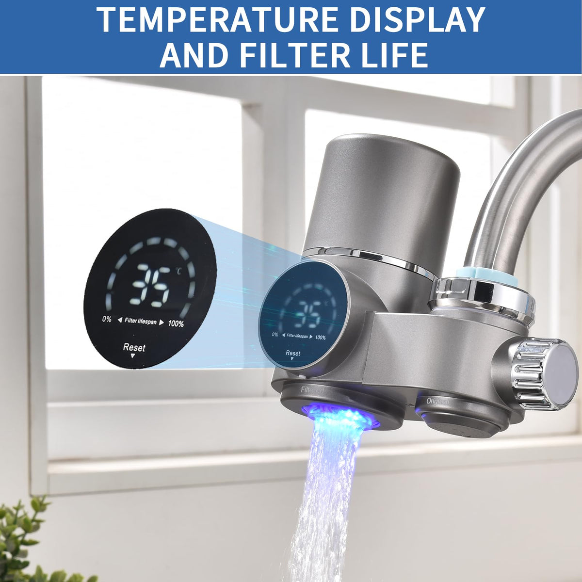 Filtro Acqua Per Rubinetto Con Display LED | 2 Cartucce, Rimuove Cloro E Metalli, 6 Adattatori Inclusi