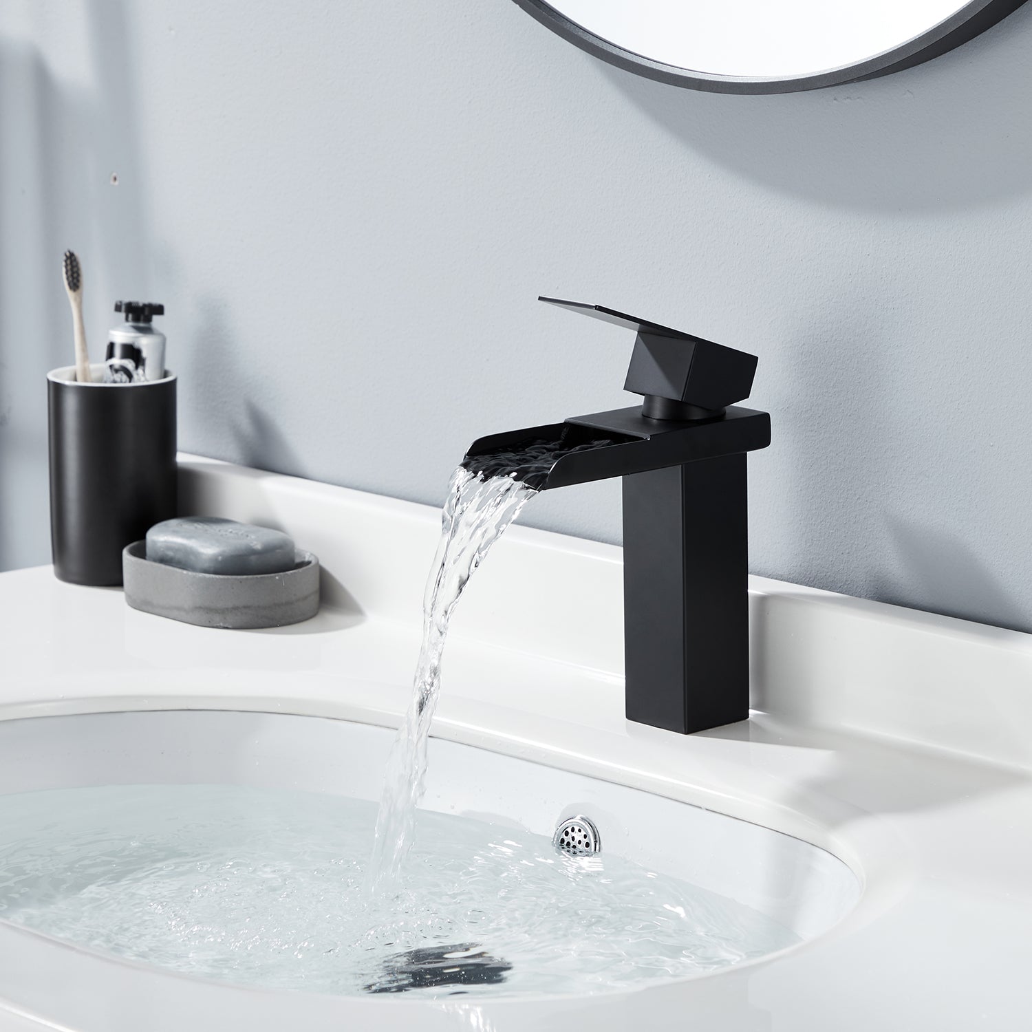 Miscelatore lavabo a cascata inox rubinetti del bagno nero Homelody –  Homelody-it