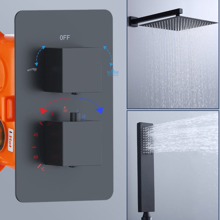 Sistema doccia a pioggia termostatico nero HOMELODY Set doccia da incasso quadrato antiscottatura