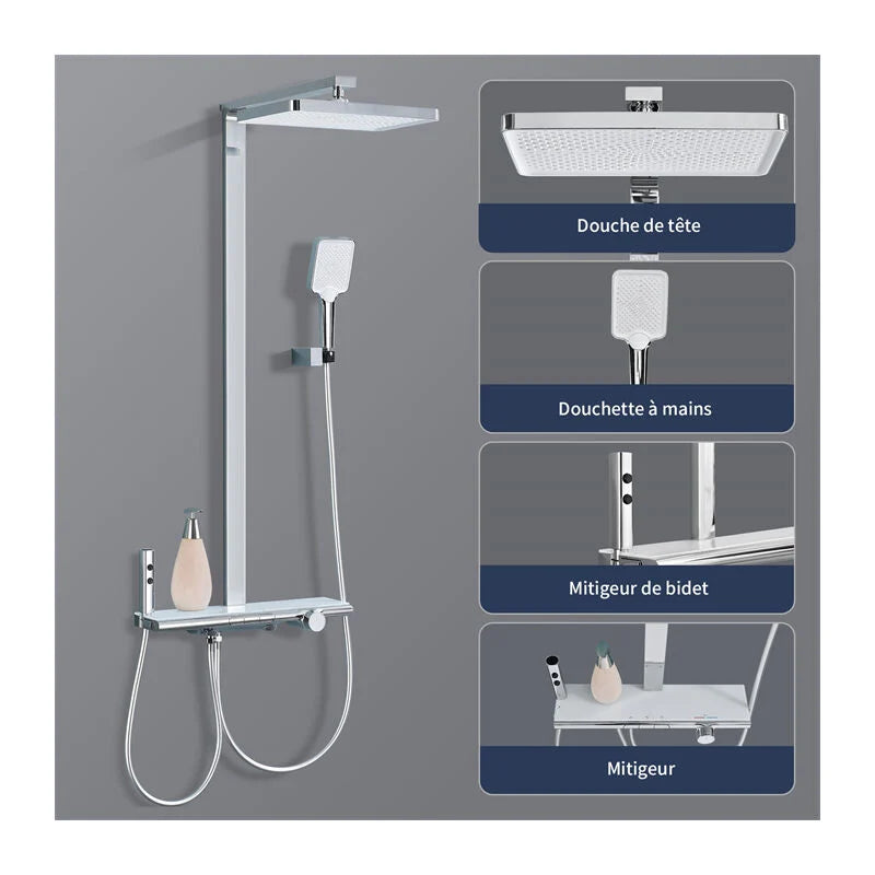 HOMELODY Colonna Doccia con Miscelatore Termostatico Ottone con 3 funzioni Sistema Doccia a Pioggia 8 pollici quadrato [Classe di efficienza energetica A+++]