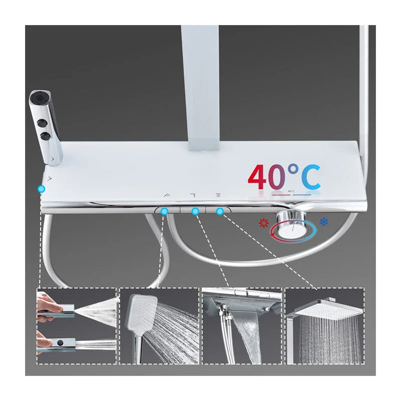 HOMELODY Colonna Doccia con Miscelatore Termostatico Ottone con 3 funzioni Sistema Doccia a Pioggia 8 pollici quadrato [Classe di efficienza energetica A+++]