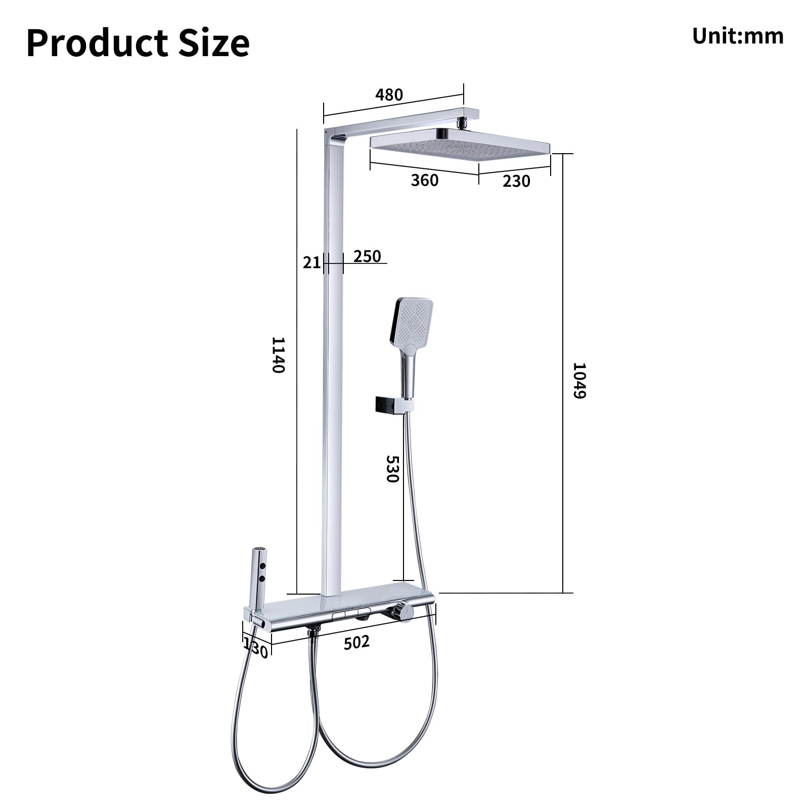 HOMELODY Colonna Doccia con Miscelatore Termostatico Ottone con 3 funzioni Sistema Doccia a Pioggia 8 pollici quadrato [Classe di efficienza energetica A+++]