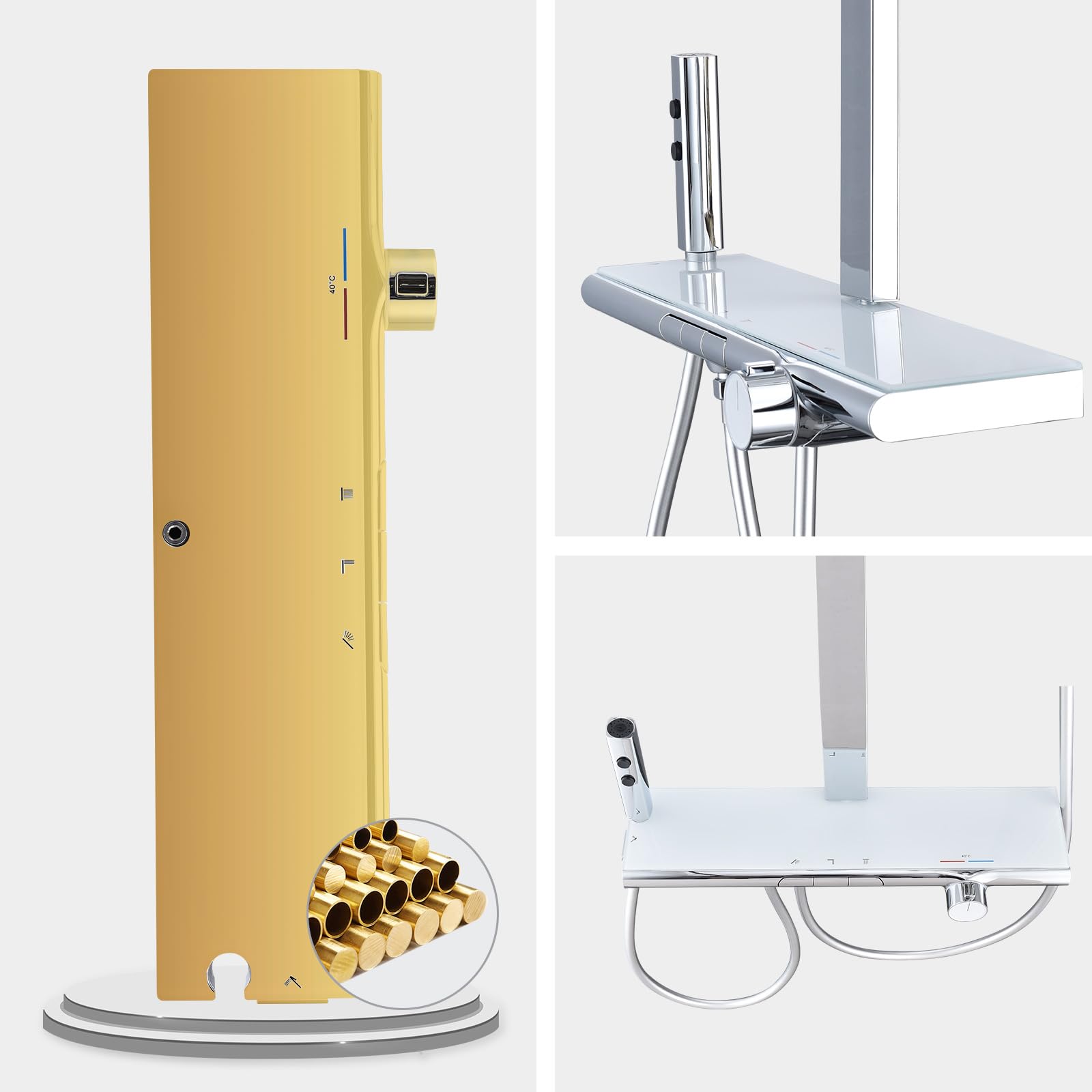 HOMELODY Colonna Doccia con Miscelatore Termostatico Ottone con 3 funzioni Sistema Doccia a Pioggia 8 pollici quadrato [Classe di efficienza energetica A+++]