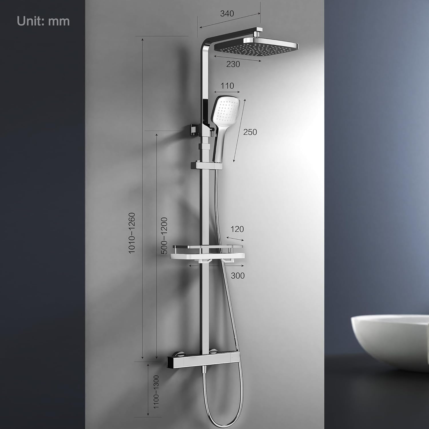 HOMELODY Sistema doccia con termostato, cromato, set completo