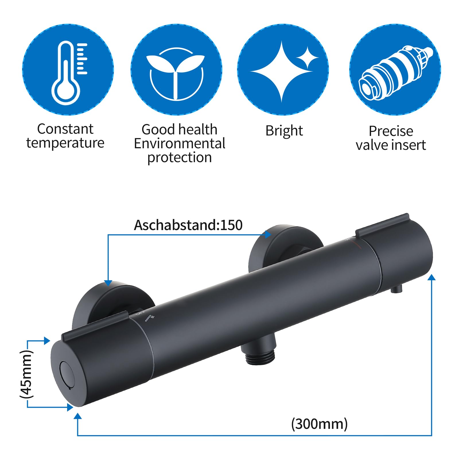 HOMELODY Sistema doccia con termostato nero, rubinetto doccia in acciaio inox con rubinetto, con doccetta in ABS, doccetta regolabile, asta doccia regolabile