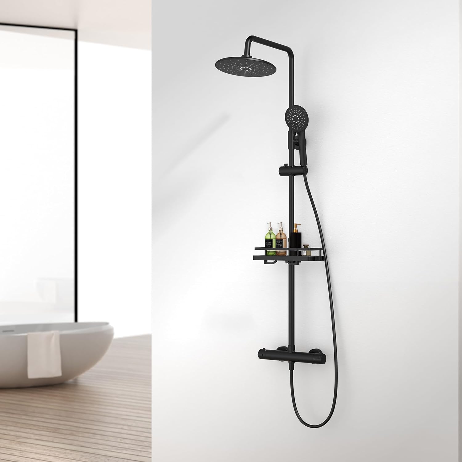 HOMELODY Sistema doccia con termostato nero, set completo rotondo