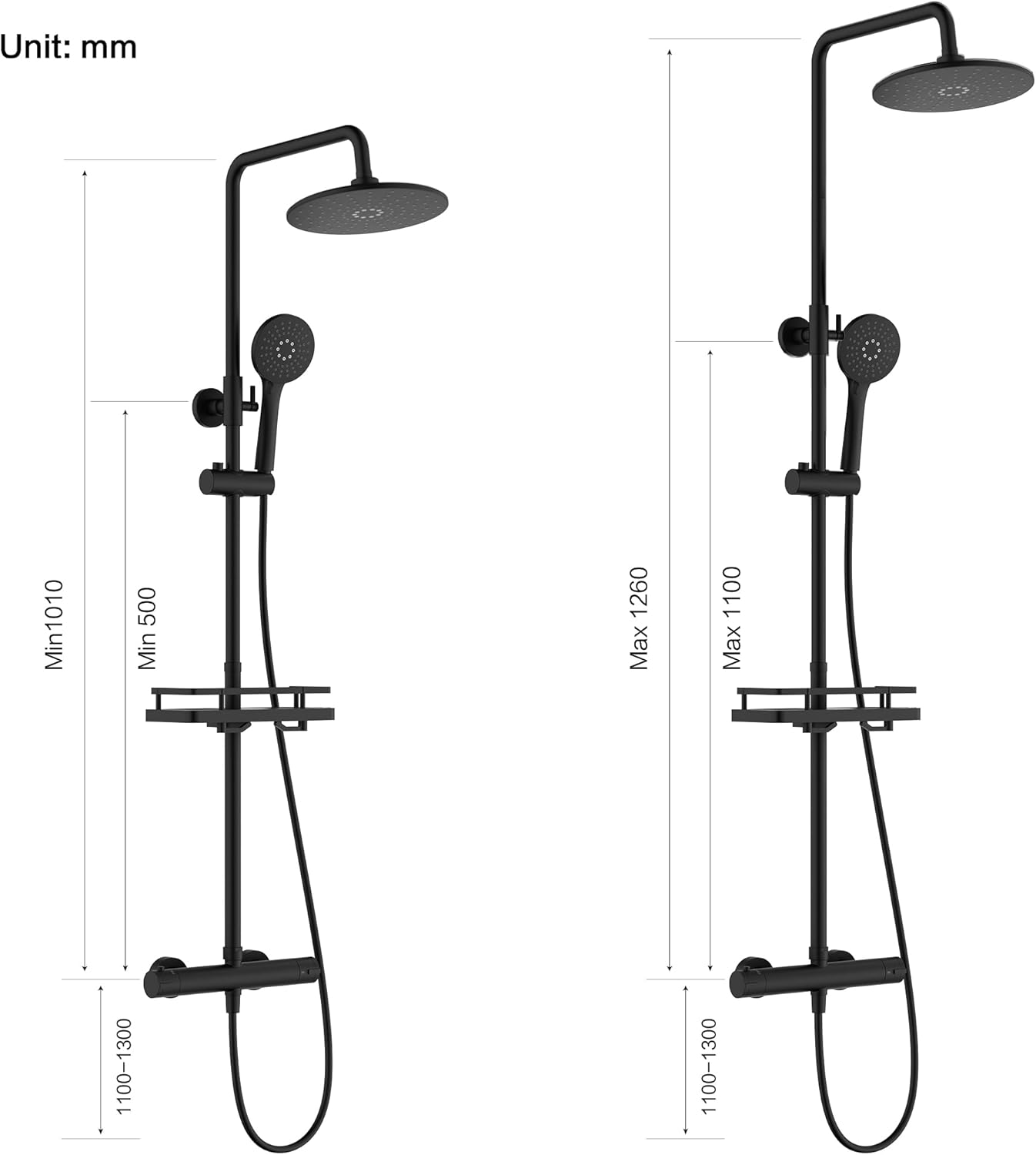 HOMELODY Sistema doccia con termostato nero, set completo rotondo