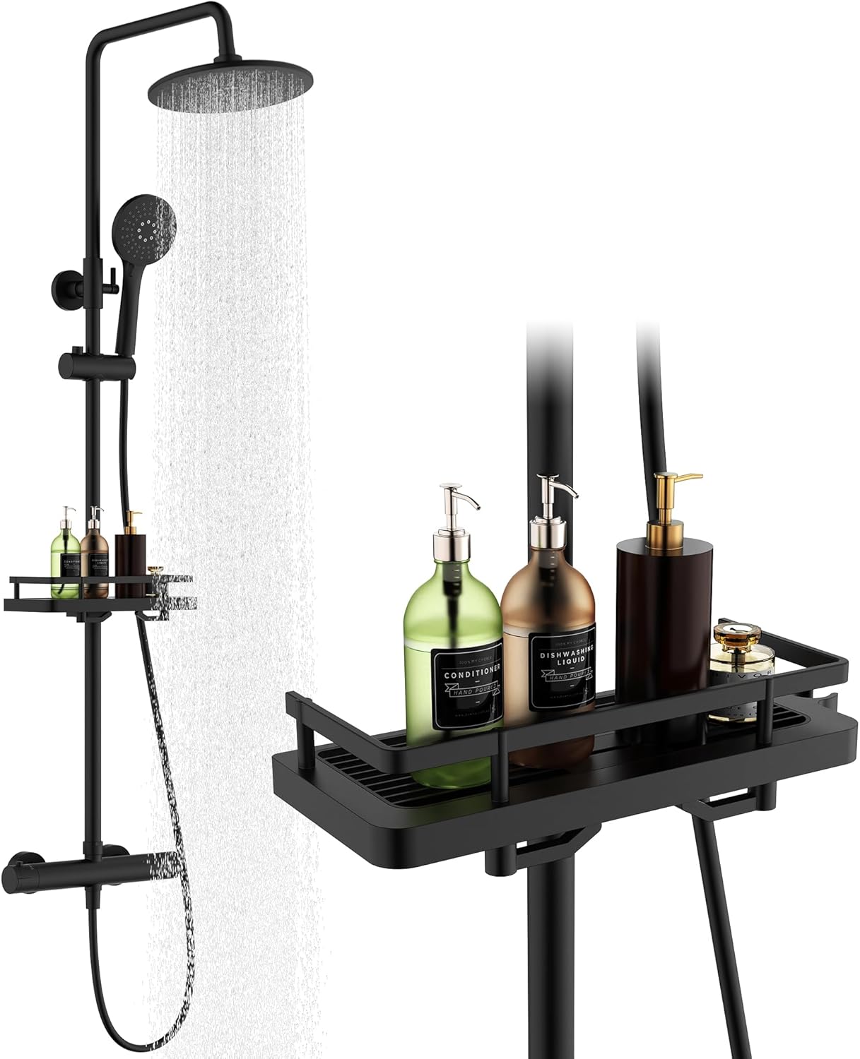 HOMELODY Sistema doccia con termostato nero, set completo rotondo