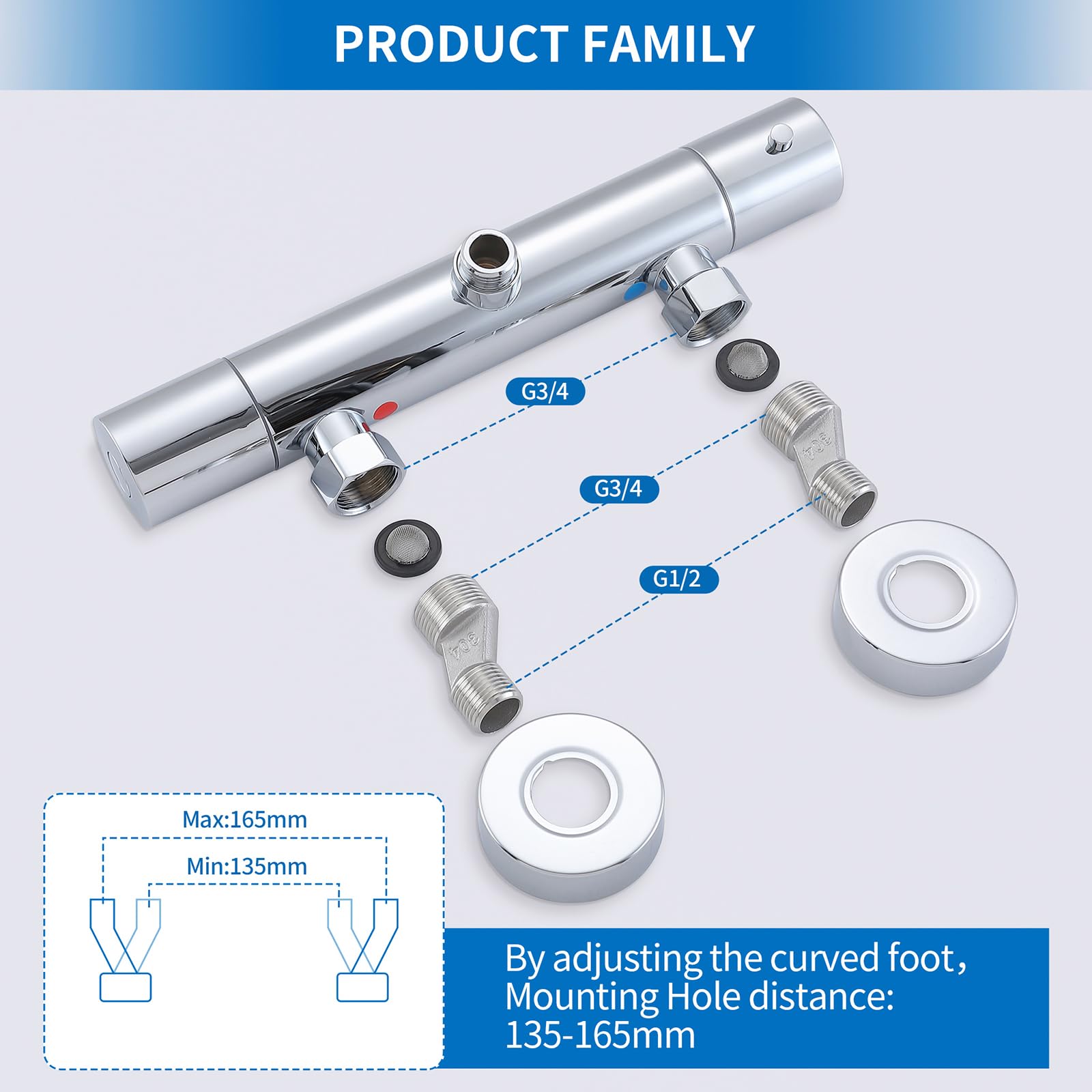 HOMELODY Sistema doccia con termostato cromato, rubinetto per doccia in acciaio inox, con rubinetto, con doccetta in ABS, soffione regolabile