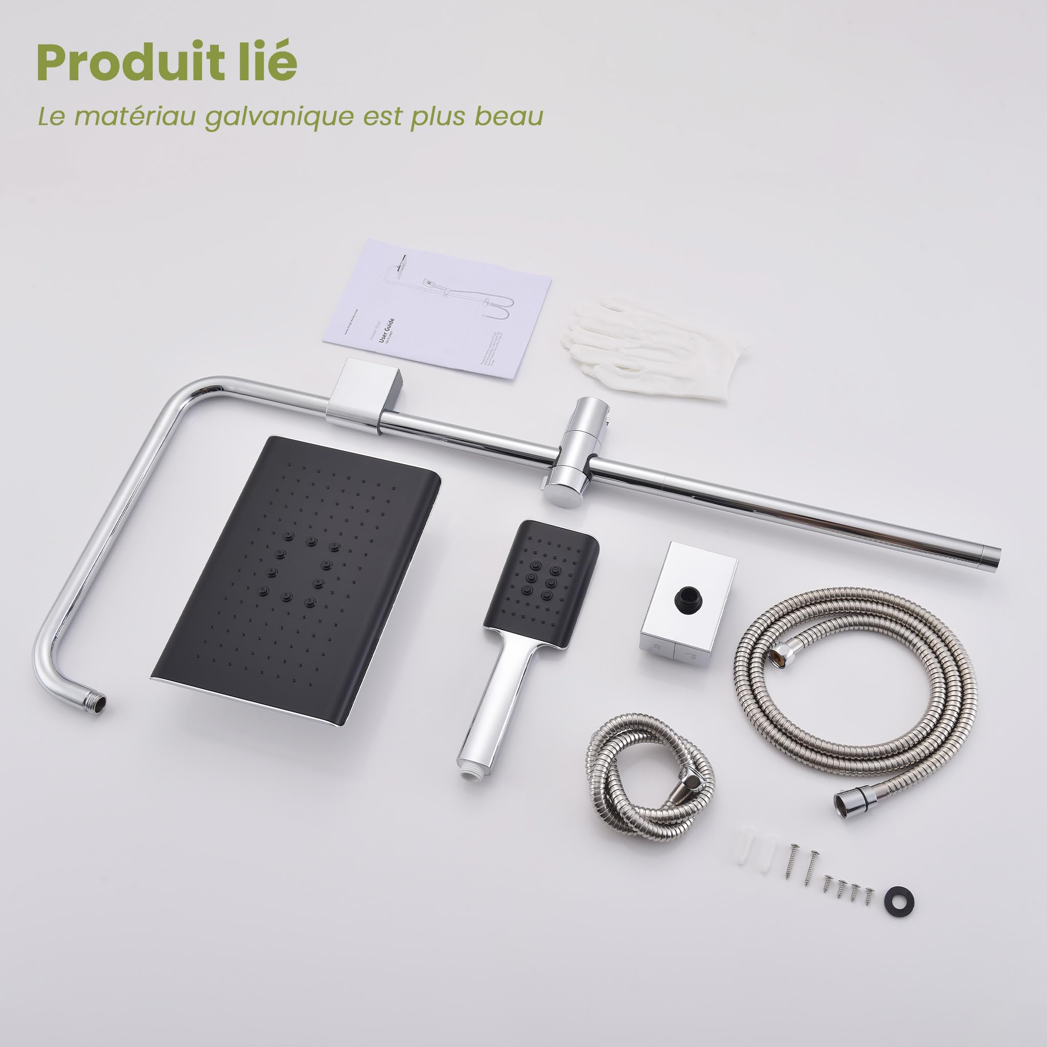 HOMELODY Sistema doccia senza rubinetto, nero a pioggia, in acciaio inox, set doccia rettangolare, colonna doccia regolabile con soffione doccia, 20 x 20 cm