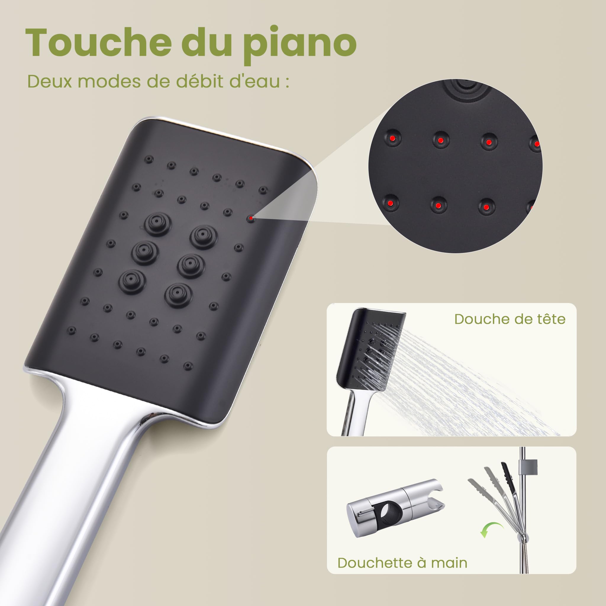 HOMELODY Sistema doccia senza rubinetto, nero a pioggia, in acciaio inox, set doccia rettangolare, colonna doccia regolabile con soffione doccia, 20 x 20 cm