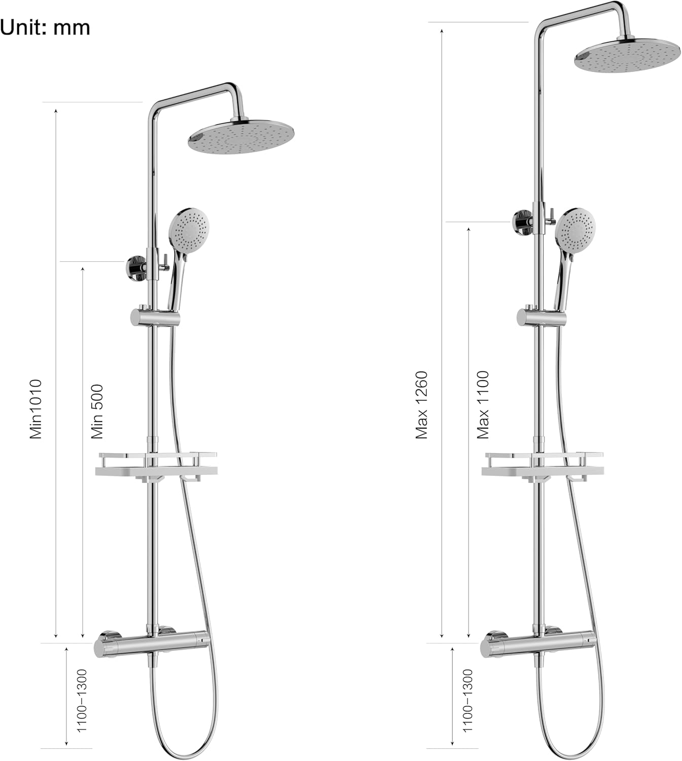 HOMELODY Sistema doccia con termostato, cromato, set completo, rotondo