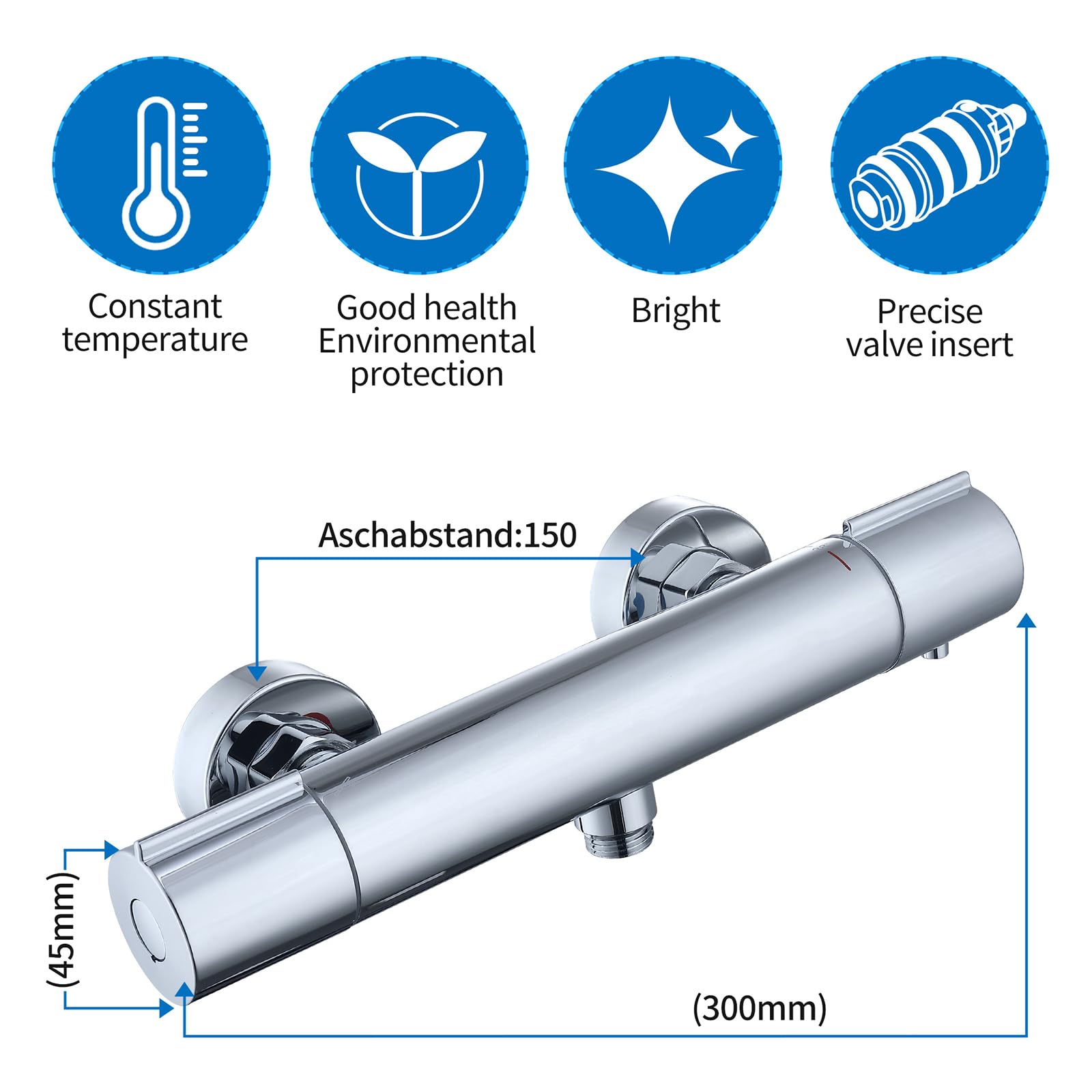 HOMELODY Sistema doccia con termostato cromato, rubinetto per doccia in acciaio inox, con rubinetto, con doccetta in ABS, soffione regolabile