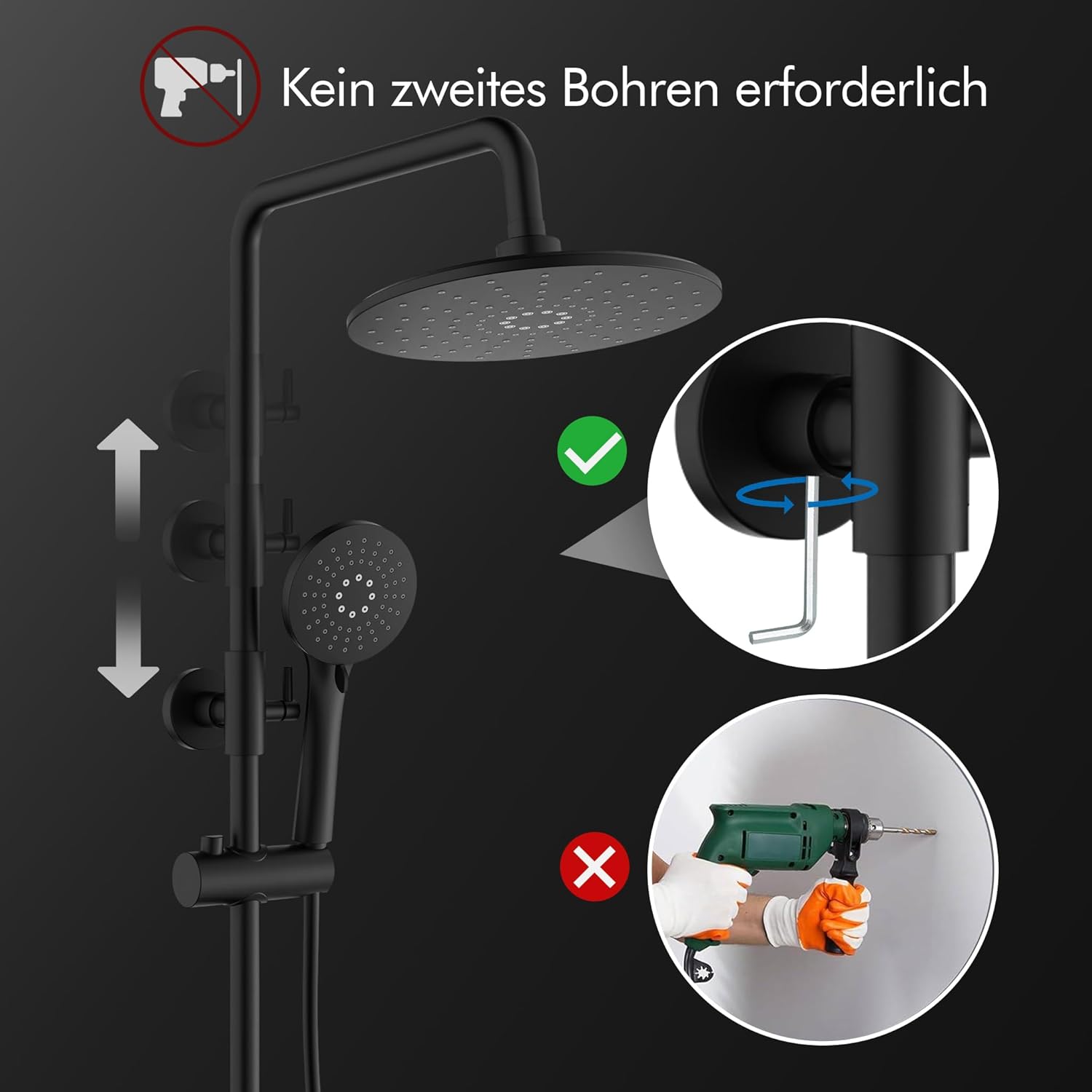 HOMELODY Sistema doccia con termostato nero, set completo rotondo