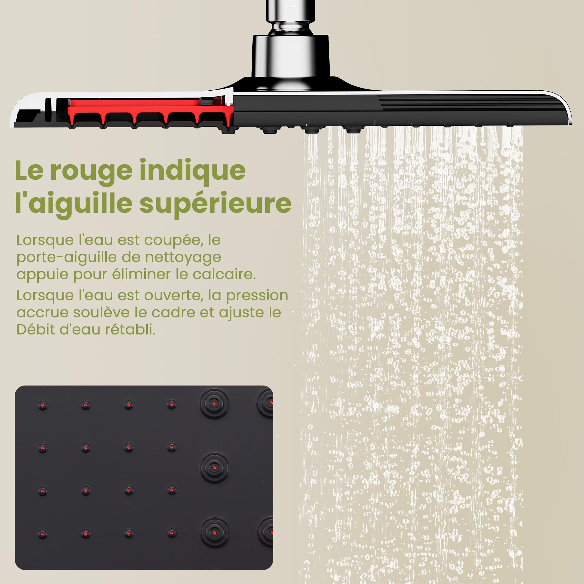 HOMELODY Sistema doccia senza rubinetto, nero a pioggia, in acciaio inox, set doccia rettangolare, colonna doccia regolabile con soffione doccia, 20 x 20 cm