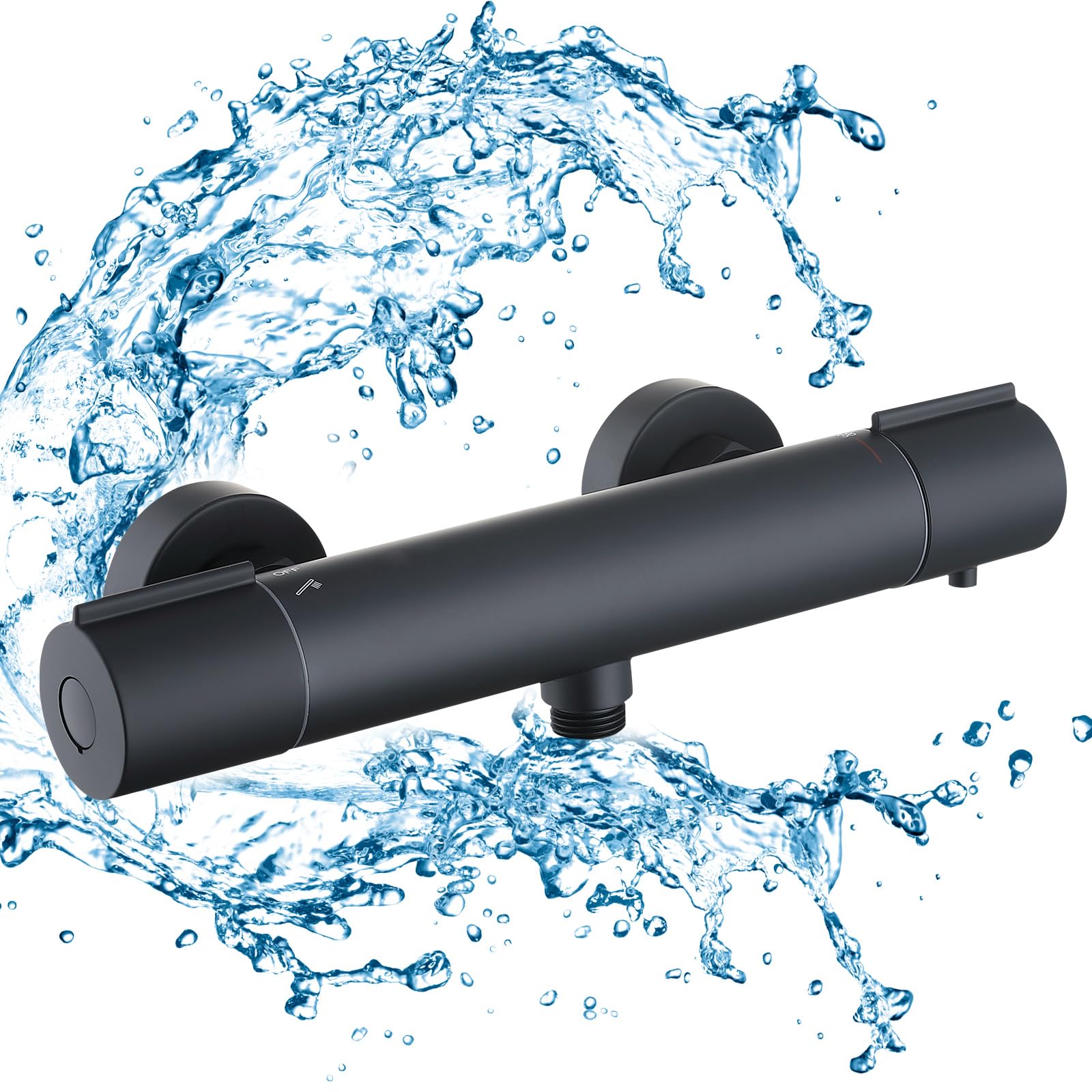 HOMELODY Sistema doccia con termostato nero, rubinetto doccia in acciaio inox con rubinetto, con doccetta in ABS, doccetta regolabile, asta doccia regolabile