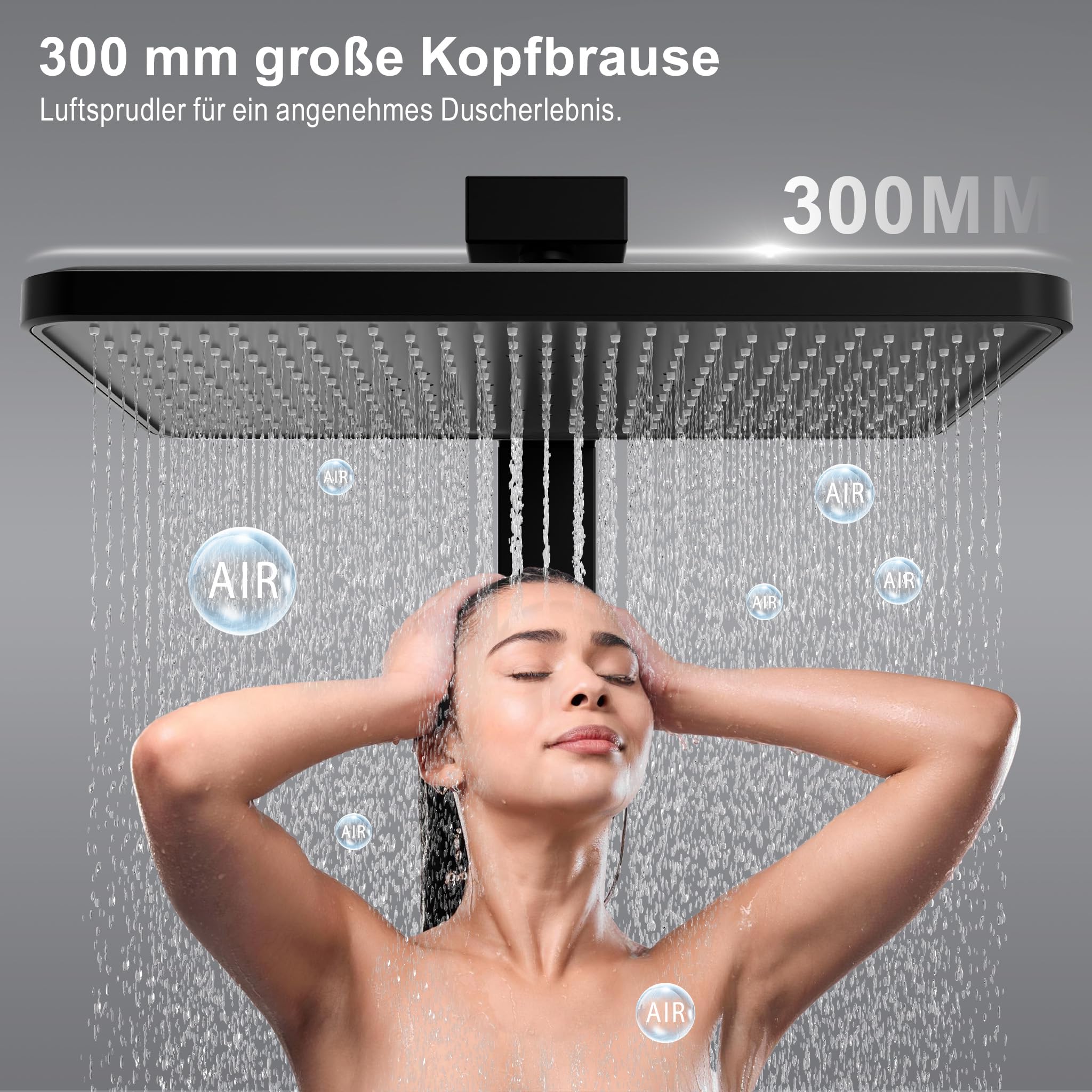 HOMELODY Sistema doccia con termostato e ripiano in vetro, set completo, doccetta con 3 tipi di getto, doccia a pioggia con rubinetto, set colonna doccia