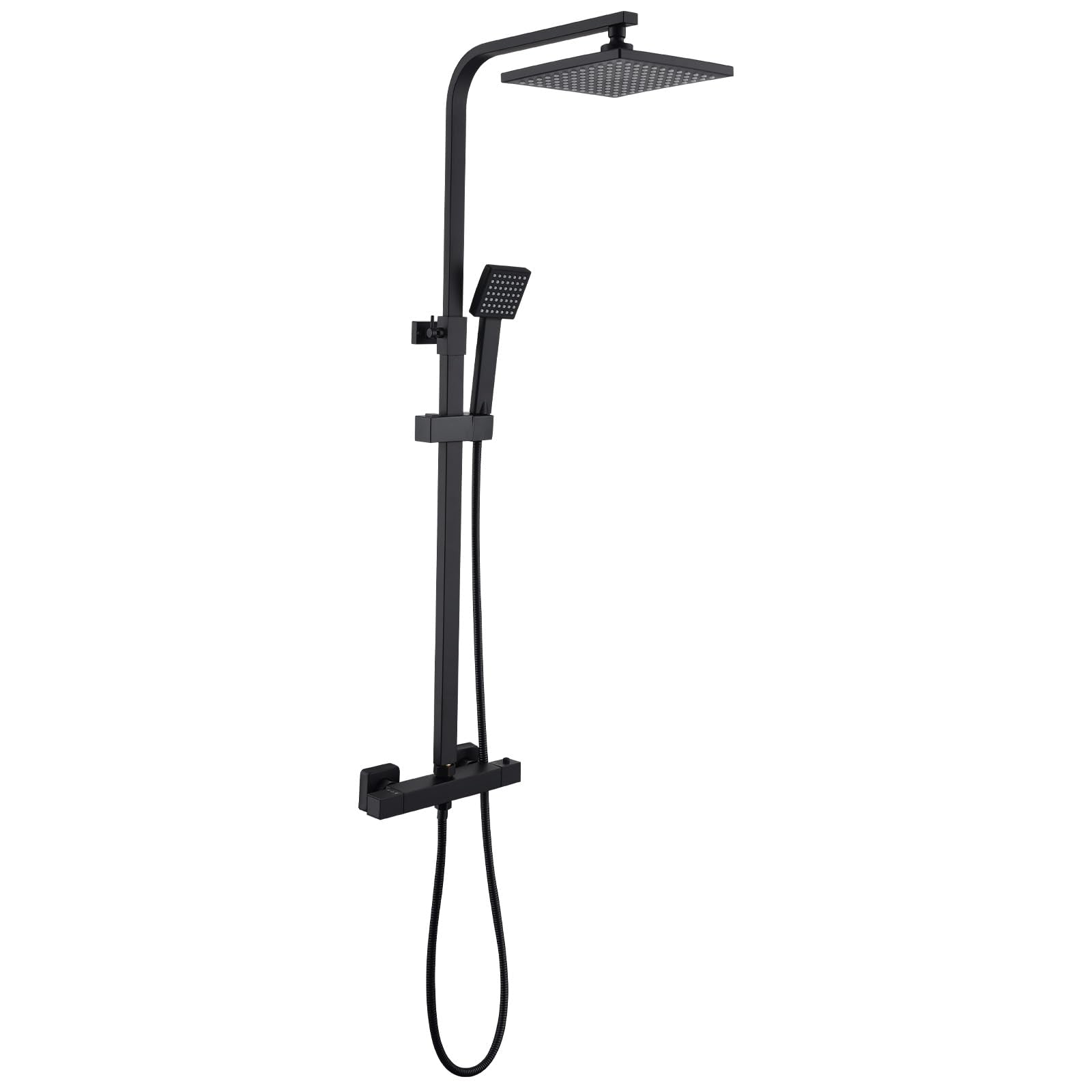 HOMELODY Sistema doccia con termostato nero, rubinetto doccia in acciaio inox con rubinetto, con doccetta in ABS, doccetta regolabile