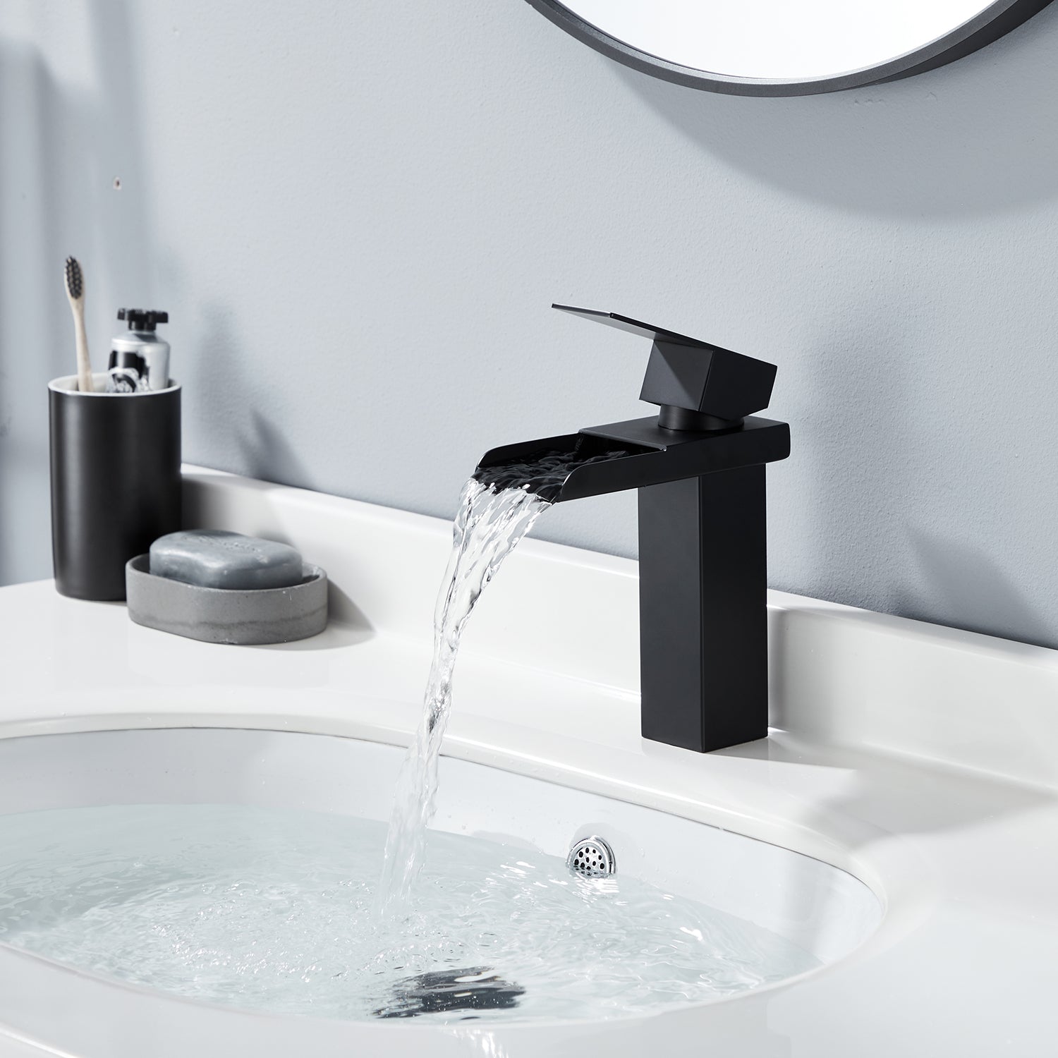 Homelody Rubinetto Bagno Lavabo Nero Ultra-Ampio Flusso Miscelatore Cascata da Lavandino