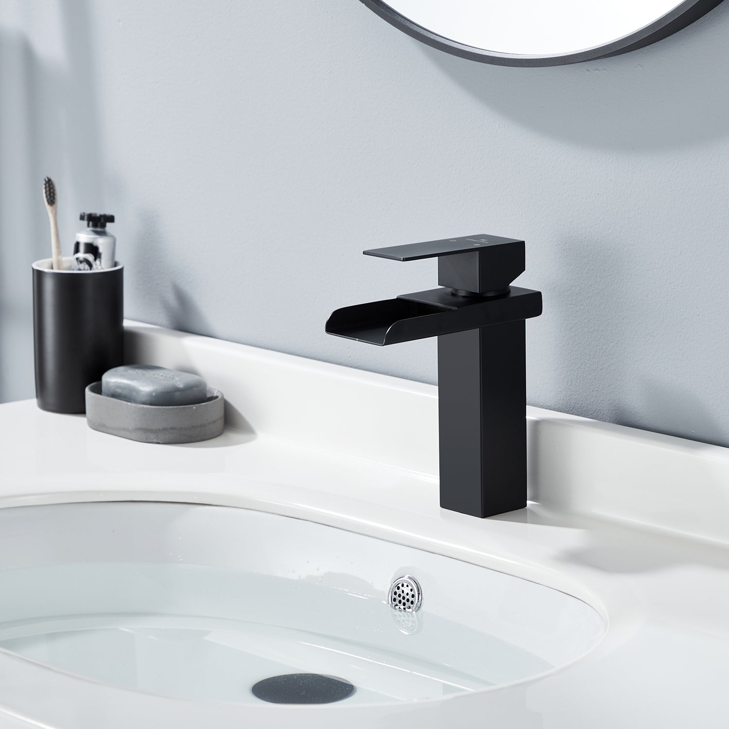 Homelody Rubinetto Bagno Lavabo Nero Ultra-Ampio Flusso Miscelatore Cascata da Lavandino