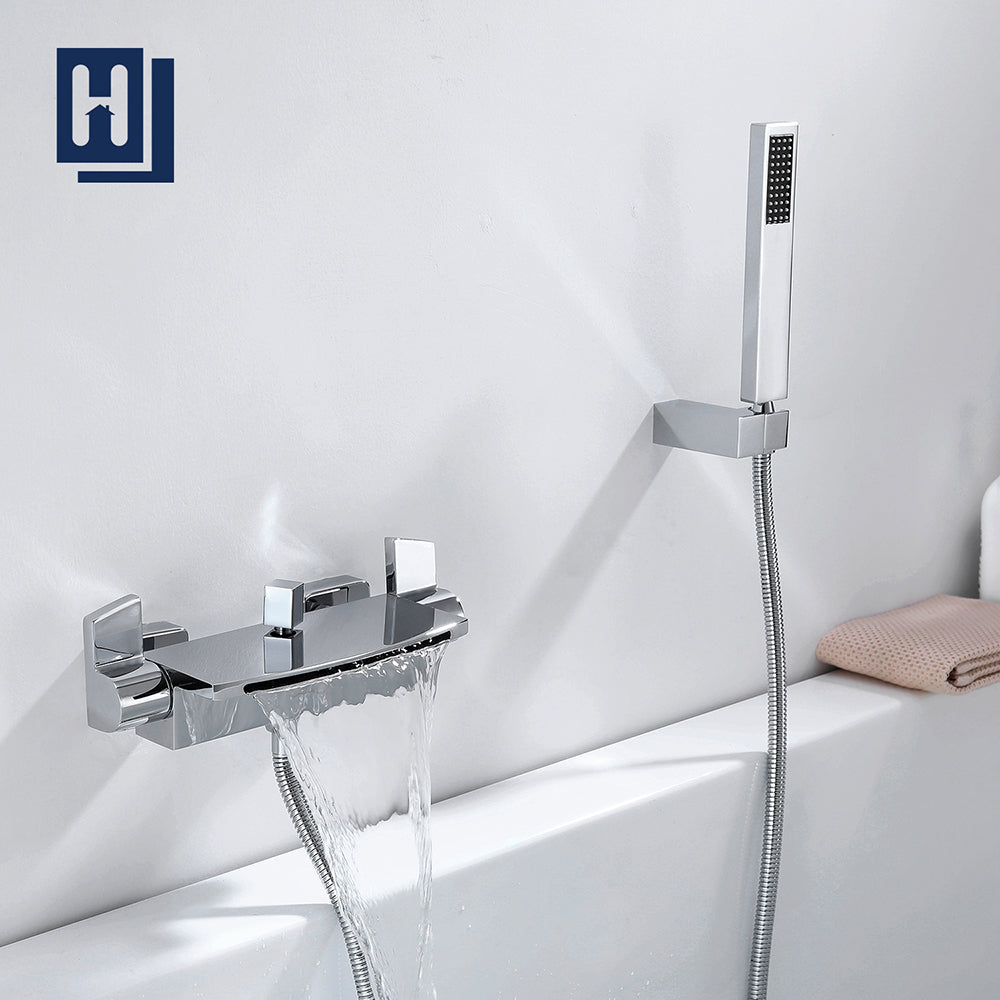 Homelody rubinetti per doccia a parete cromato rubinetto vasca a cascata con doccetta in ottone - Homelody-it