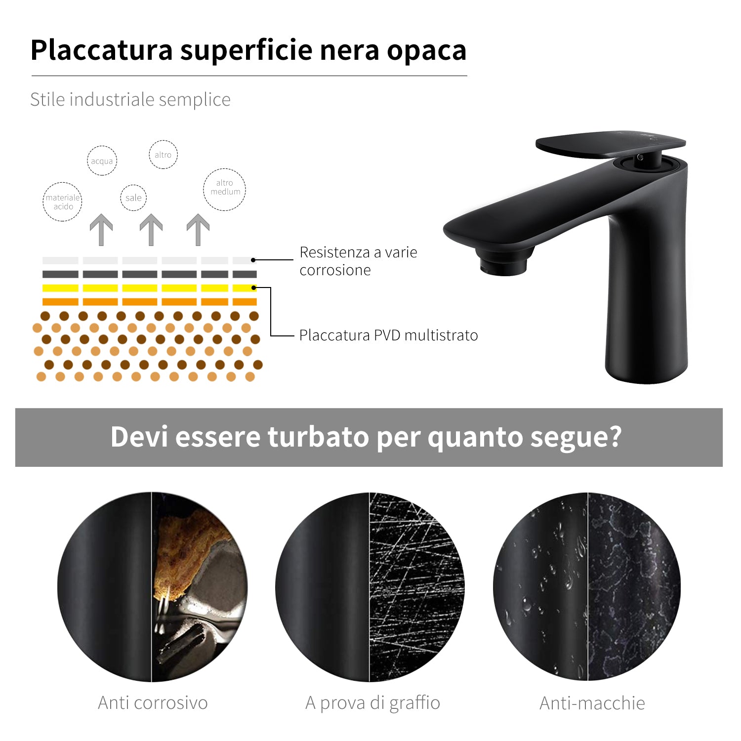 HOMELODY Rubinetto Nero per Lavabo da Bagno Moderno Miscelatore da Tavolo in Ottone - Homelody-it