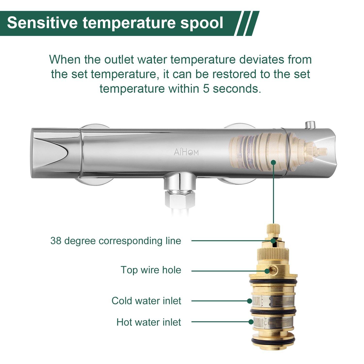 AIHOM Miscelatore Termostatico per Doccia con Pulsante di Sicurezza 38℃ Rubinetto Vasca Cromo - Homelody-it