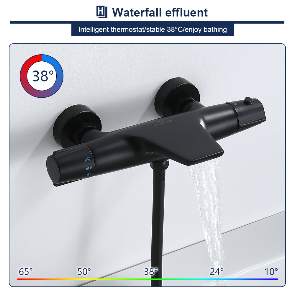 HOMELODY Rubinetto Nero per Vasca a Parete Termostatico 38°C miscelatore Termostatico Doccia in Ottone - Homelody-it