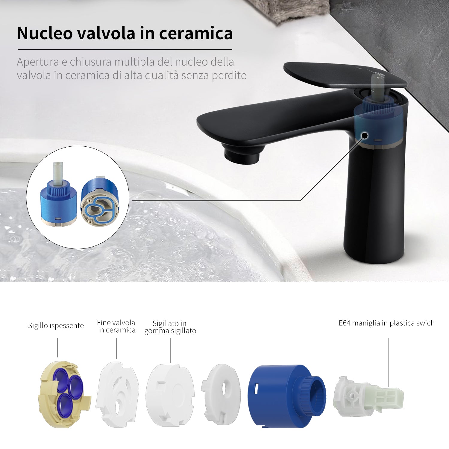 HOMELODY Rubinetto Nero per Lavabo da Bagno Moderno Miscelatore da Tavolo in Ottone - Homelody-it