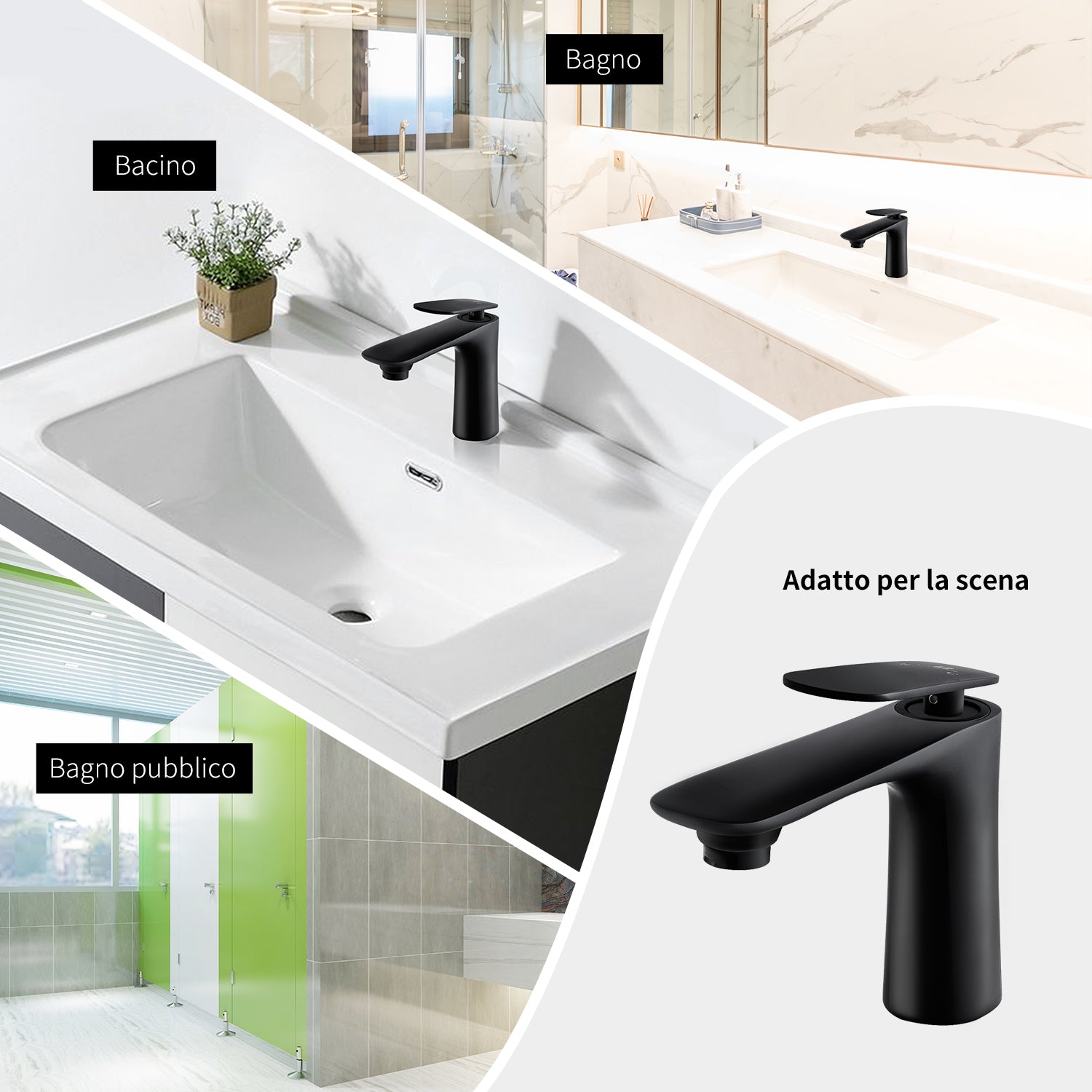 HOMELODY Rubinetto Nero per Lavabo da Bagno Moderno Miscelatore da Tavolo in Ottone - Homelody-it