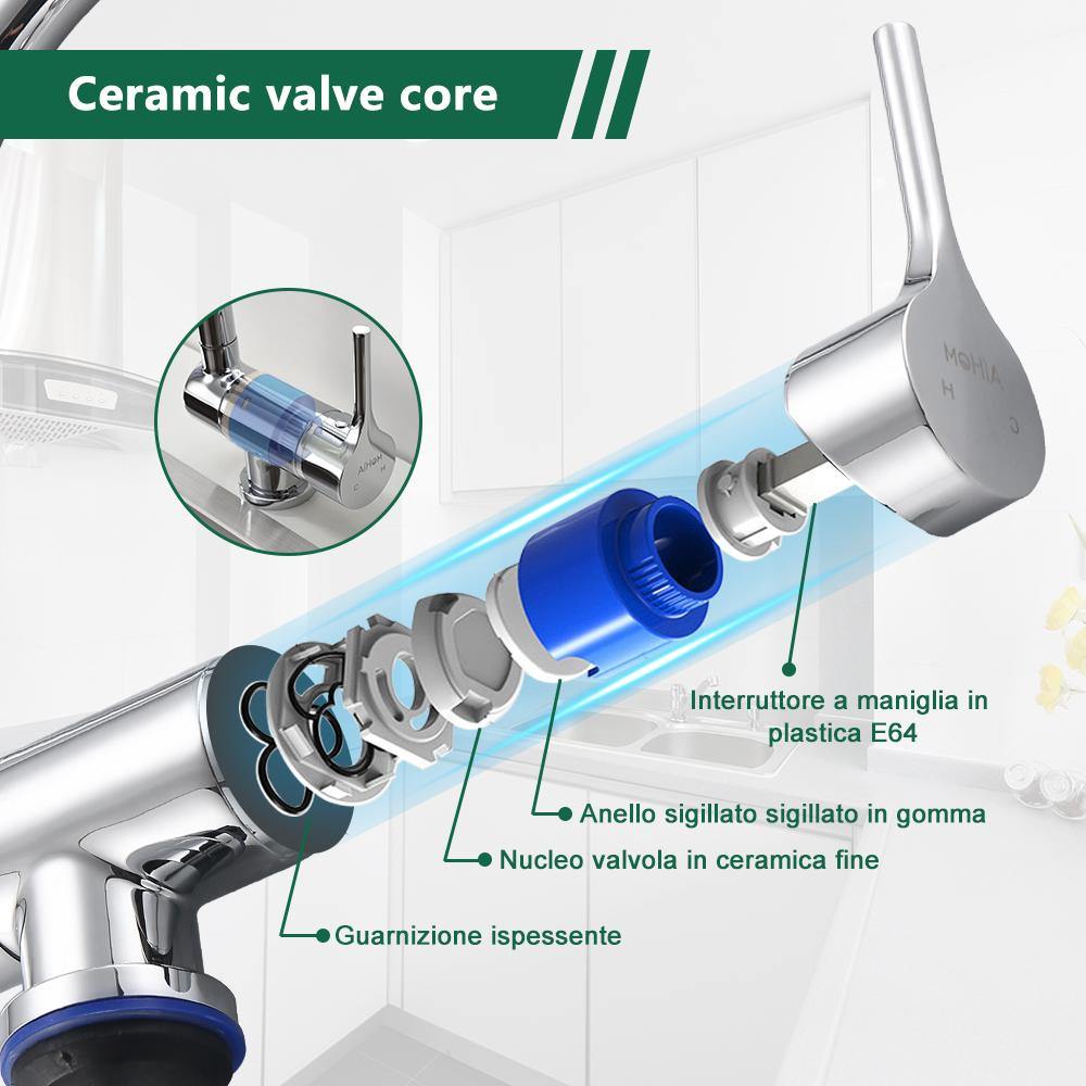 AiHom Rubinetto da Cucina Pieghevole a 90° Miscelatore Girevole a 360 ° in Ottone - Homelody-it