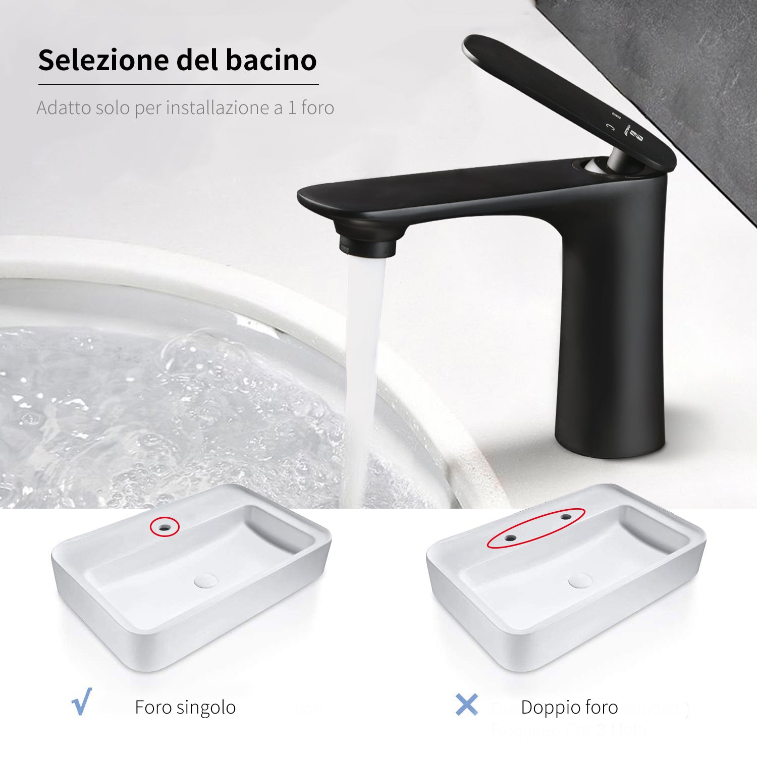 HOMELODY Rubinetto Nero per Lavabo da Bagno Moderno Miscelatore da Tavolo in Ottone - Homelody-it