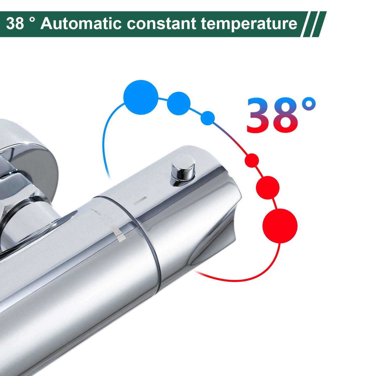 AIHOM Miscelatore Termostatico per Doccia con Pulsante di Sicurezza 38℃ Rubinetto Vasca Cromo - Homelody-it