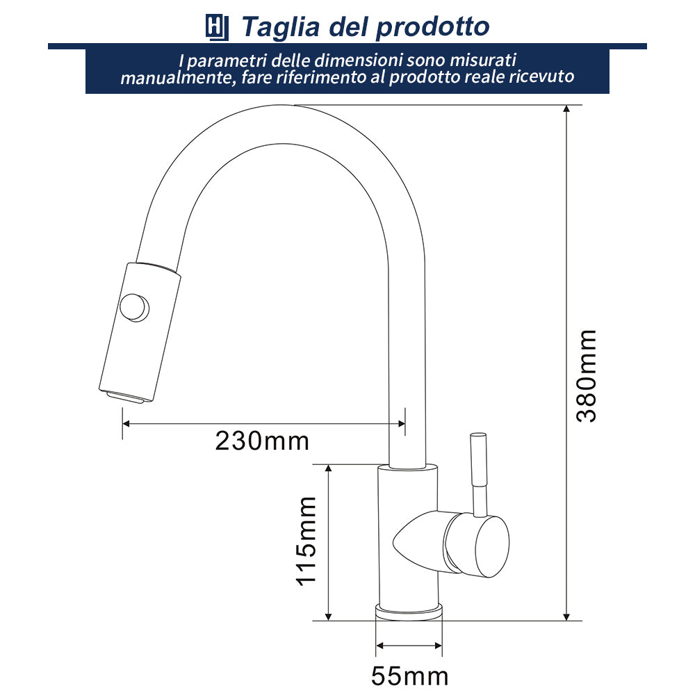 Monocomando Miscelatore Cucina Doccia a scomparsa Cucina Moderna Opaca - Homelody-it