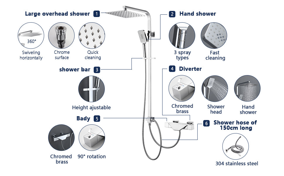 Homelody Ottone Colonna Doccia con Miscelatore Termostatico 38℃ per Vasca - Homelody-it