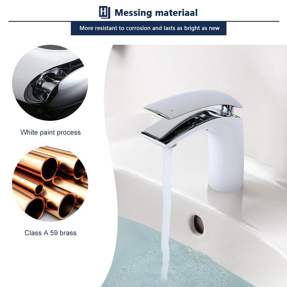 Monocomando Rubinetto Bagno Cromato di Bianco Miscelatore Lavabo per Bagno in ottone - Homelody-it