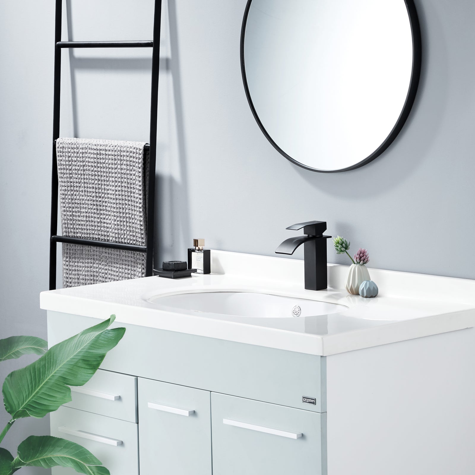 Homelody Rubinetto Bagno Lavabo Cascata Nero con Acqua Calda e Fredda Disponibile