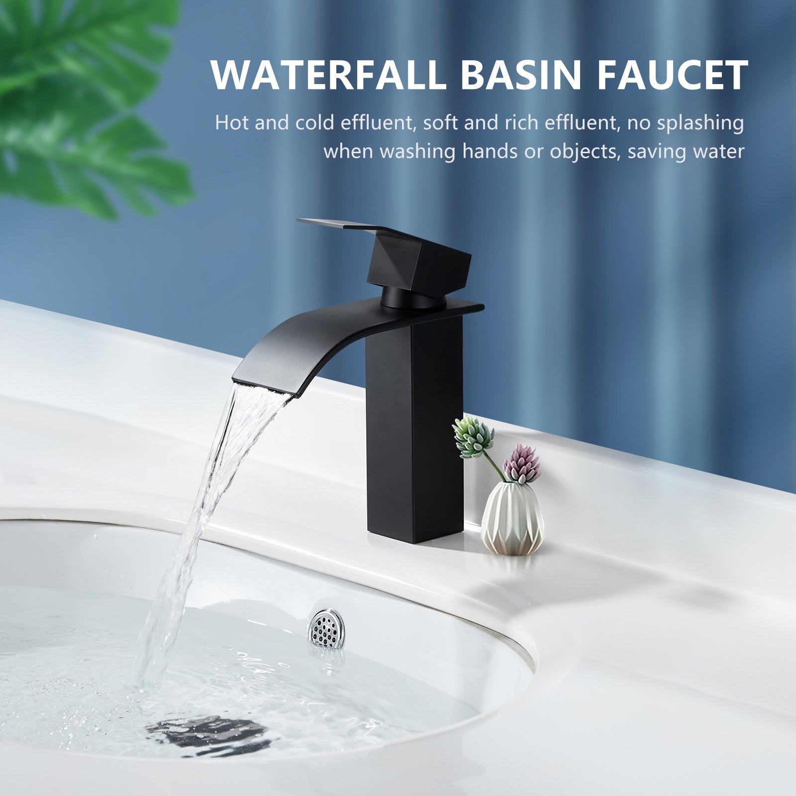 Homelody Rubinetto Bagno Lavabo Cascata Nero con Acqua Calda e Fredda Disponibile