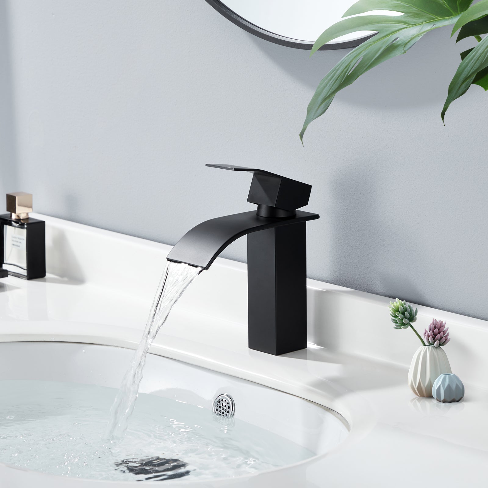 Homelody Rubinetto Bagno Lavabo Cascata Nero con Acqua Calda e Fredda Disponibile