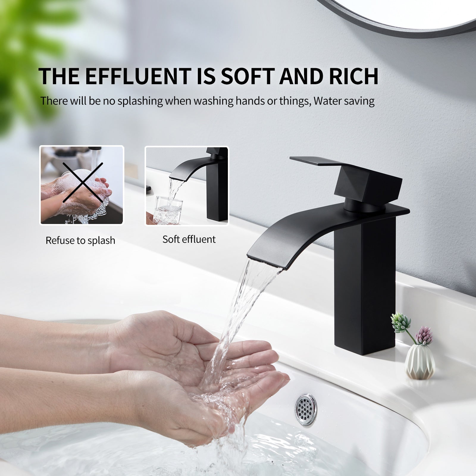 Homelody Rubinetto Bagno Lavabo Cascata Nero con Acqua Calda e Fredda Disponibile